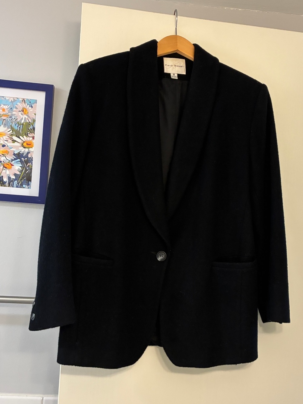 Vintage Field Manor Women’s Black Single-Button Wool & Cashmere Blend Blazer